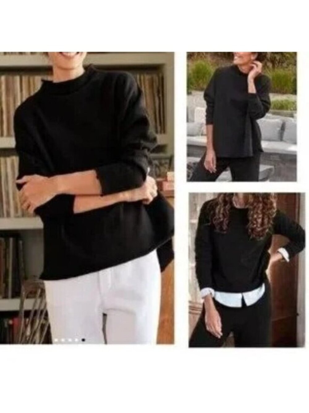 NEW FRANK & EILEEN TEE LAB EFFIE FUNNEL NECK CAPELET BLK FLEECE SWEATSHIRT #3 XS